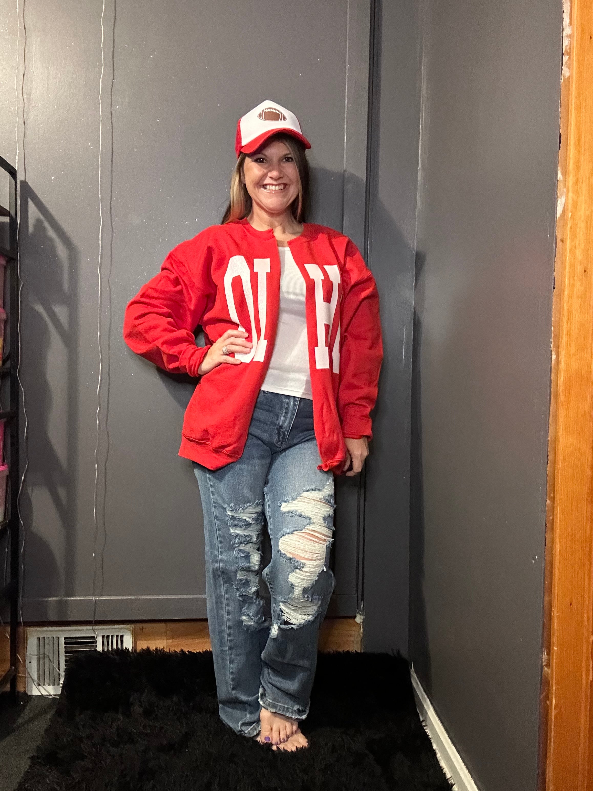 Red and white trucker hat