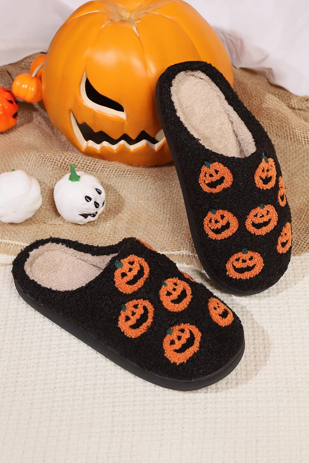 Halloween Pumpkin Plush Home Slippers