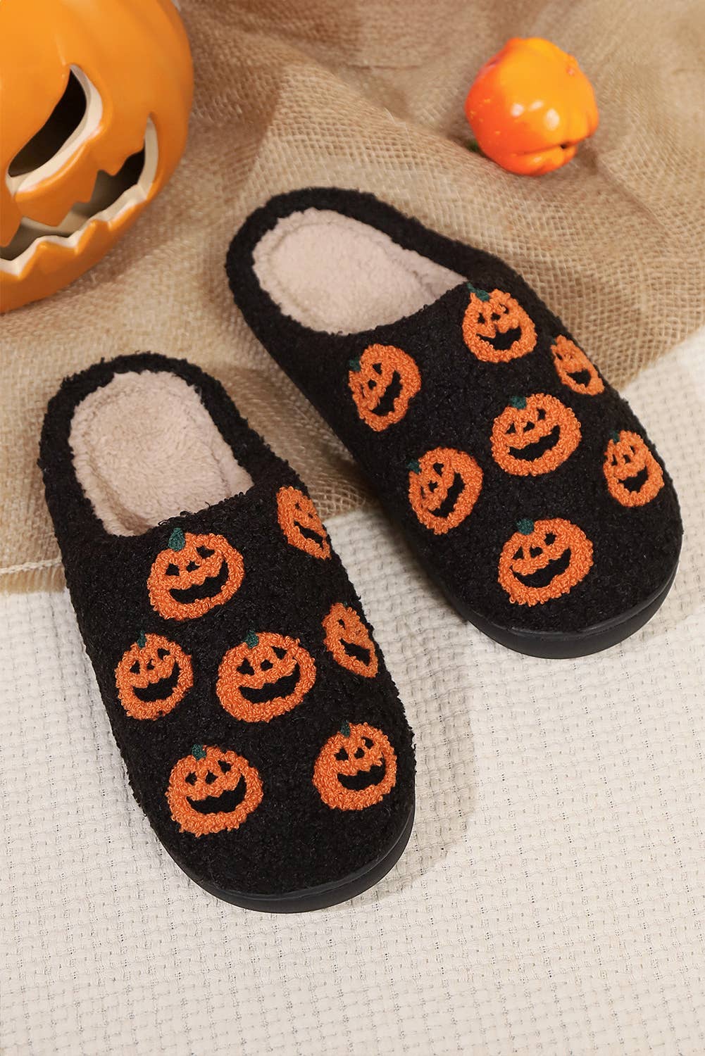 Halloween Pumpkin Plush Home Slippers